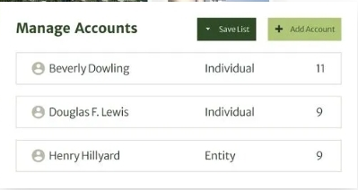 Manage accounts panel